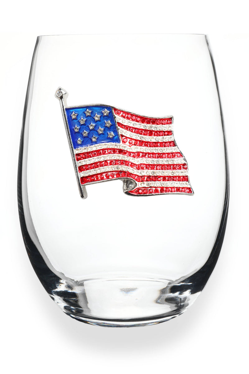 The Queens' Jewels® - American Flag Jeweled Stemless Wine Glass