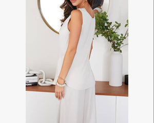 Milio Milano Silky Mixed Media Cowl Front Tank