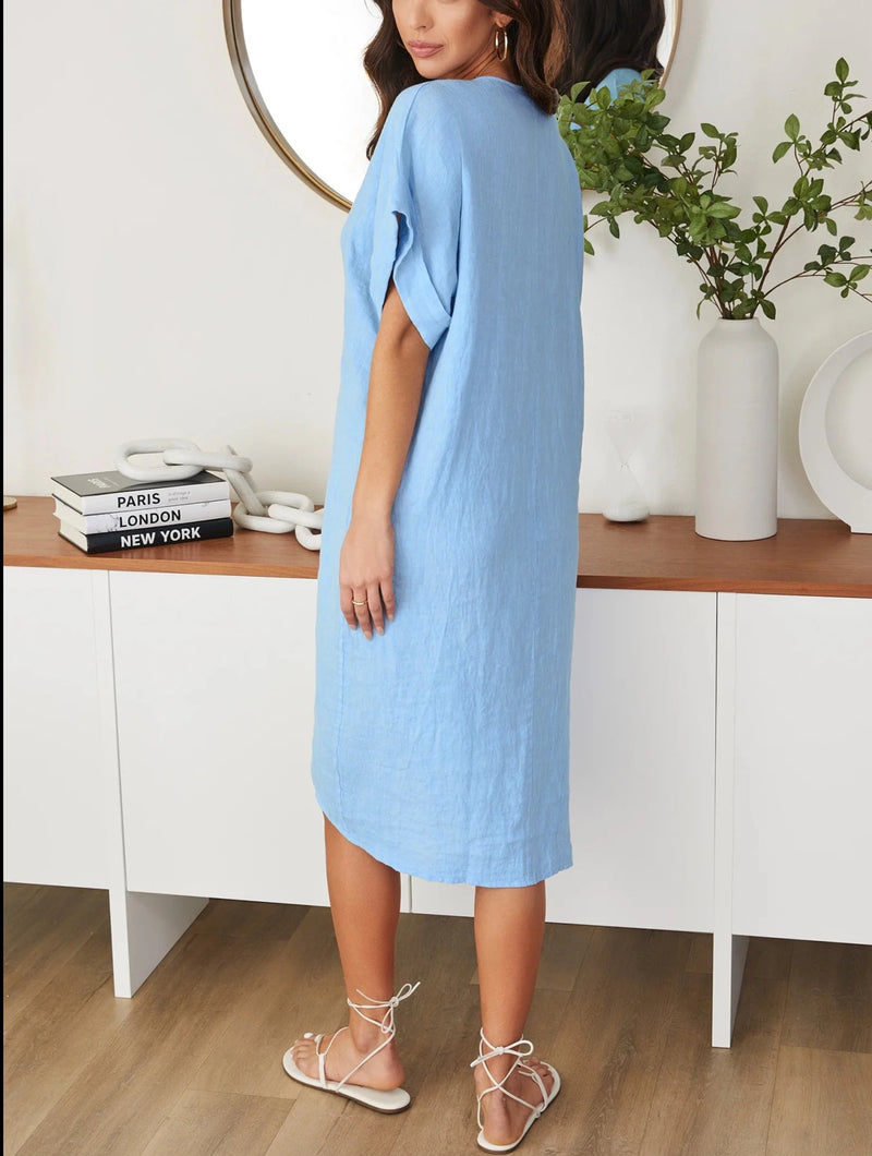 Milio Milano Linen Midi Twist Front S/S Dress Jules&JC Milio Milano Linen Midi Twist Front S/S Dress Jules&JC