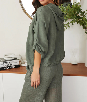 Milio Milano Crinkle Linen Hooded Top
