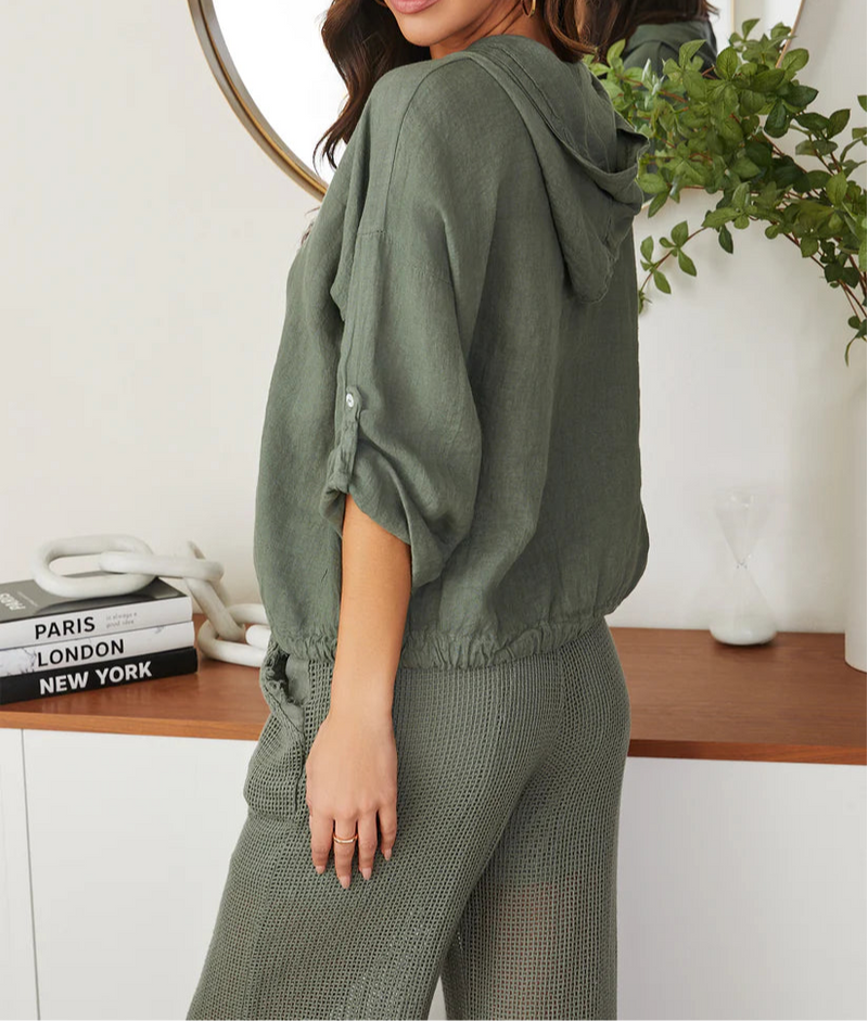 Milio Milano Crinkle Linen Hooded Top