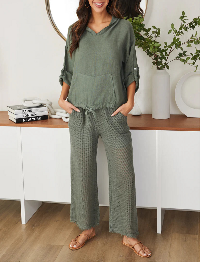Milio Milano Crinkle Linen Hooded Top