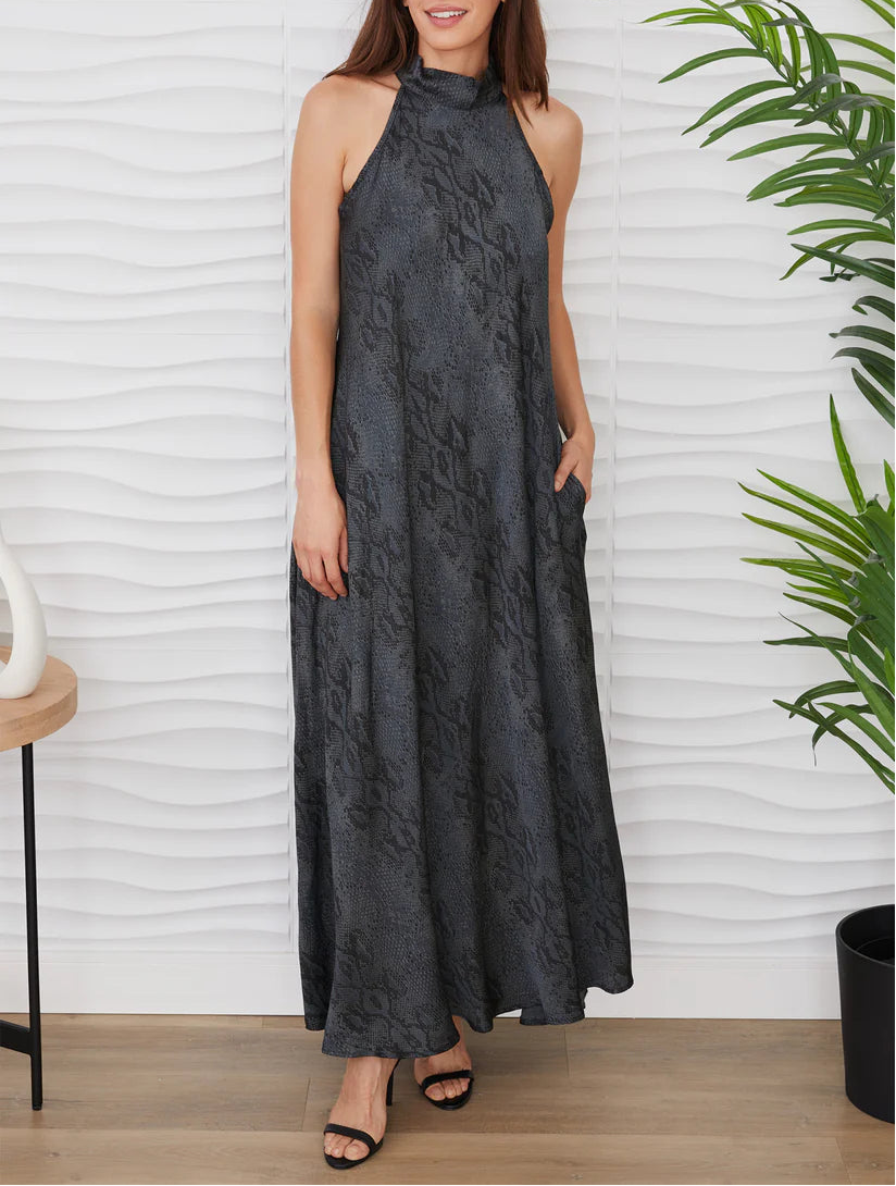 Milio Milano Python Mock Neck Maxi Dress
