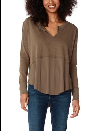 bobi Split Neck L/S Rib Mix Layered Tee