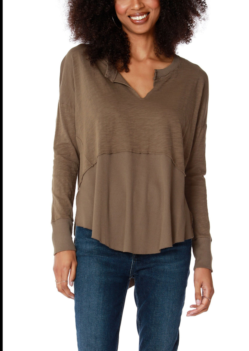 bobi Split Neck L/S Rib Mix Layered Tee