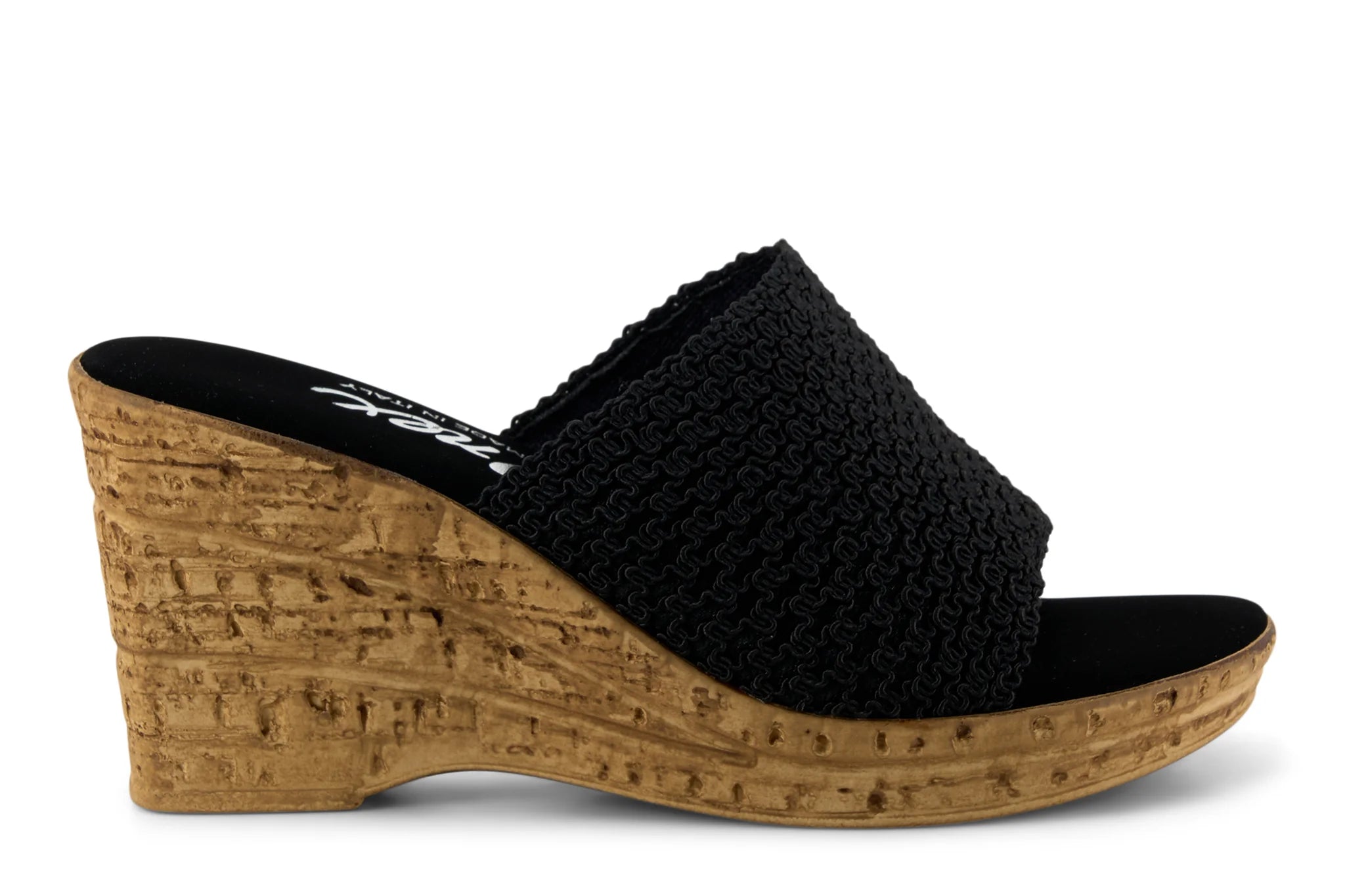 ONEX Women's Christina Slide Sandal - Black Faux Cork Wedge, 3" Heel, Cushioned Footbed (Size 9) - View #7