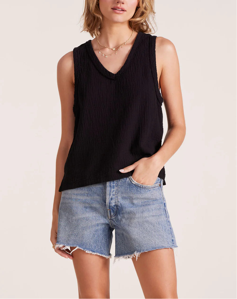 bobi V-Neck Raw Edge Tank