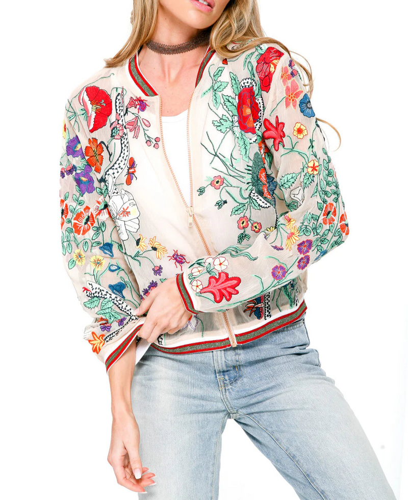 Aratta Bellezza Embroidered Bomber Jacket