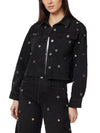 HABITUAL DENIM Embellished Cropped Swingy Oversized Jacket