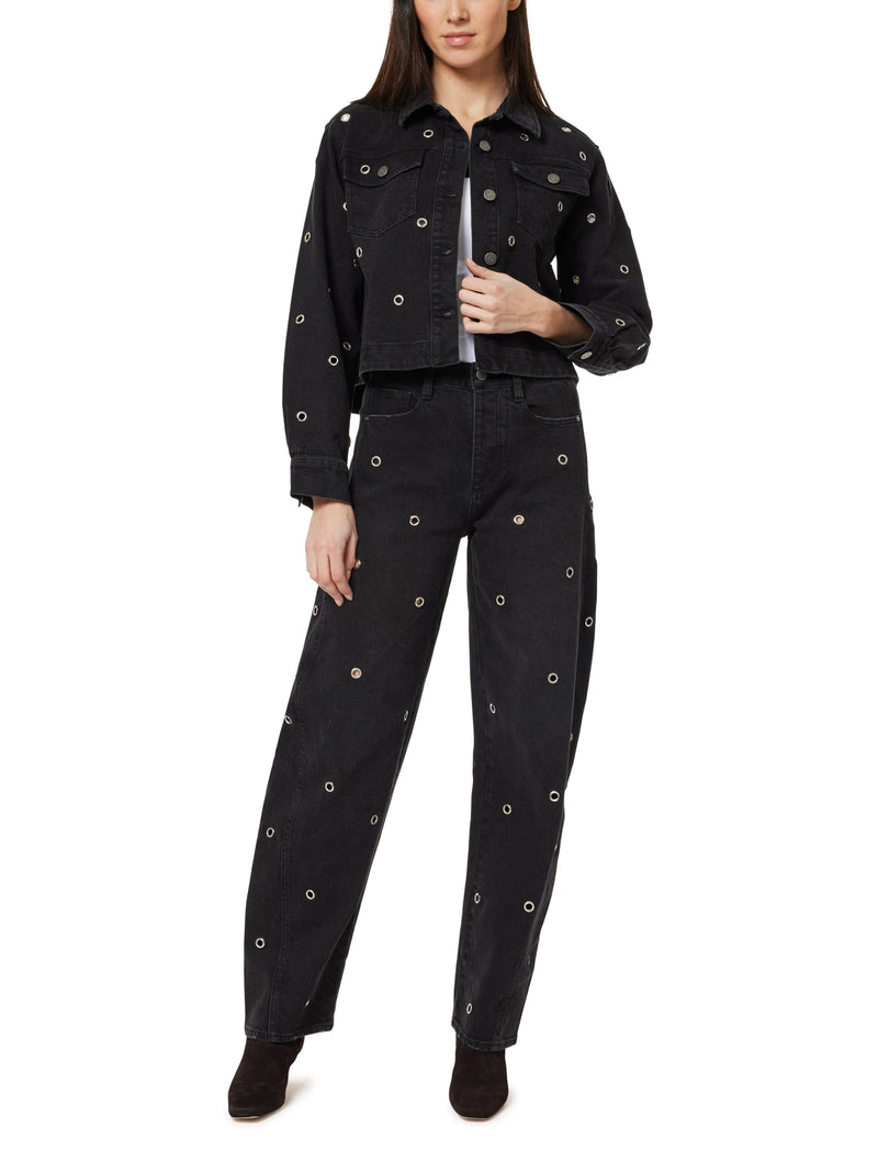 HABITUAL DENIM Embellished Cropped Swingy Oversized Jacket