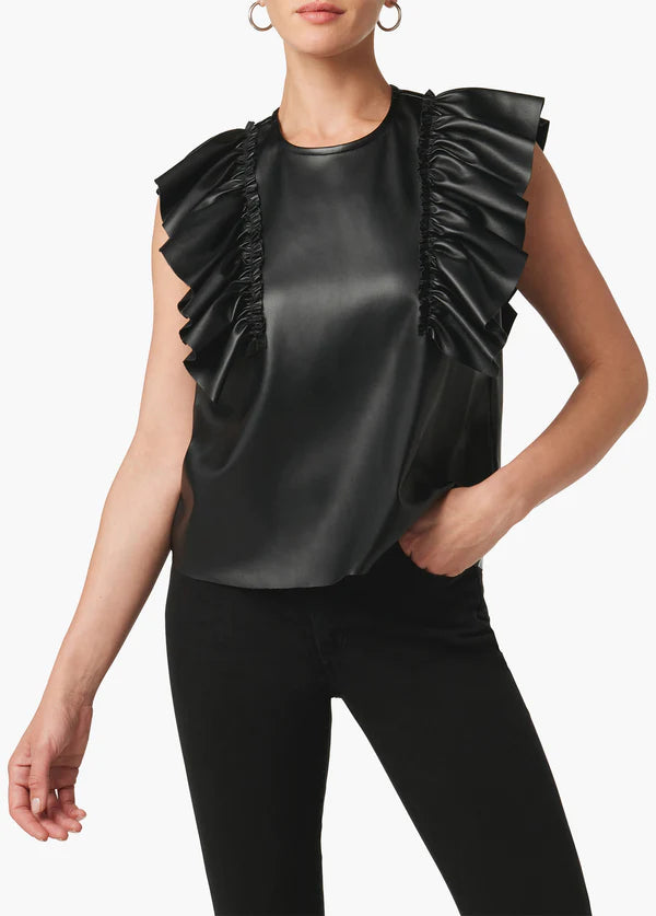 Joe's Jeans The Margot Vegan Leather Ruffle Top