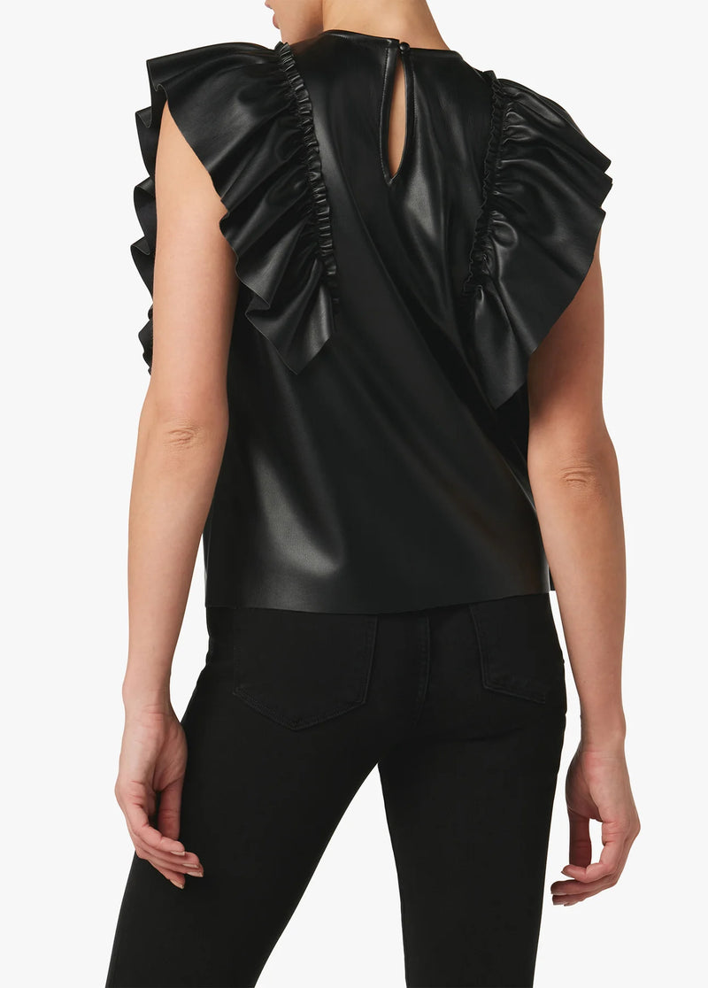 Joe's Jeans The Margot Vegan Leather Ruffle Top