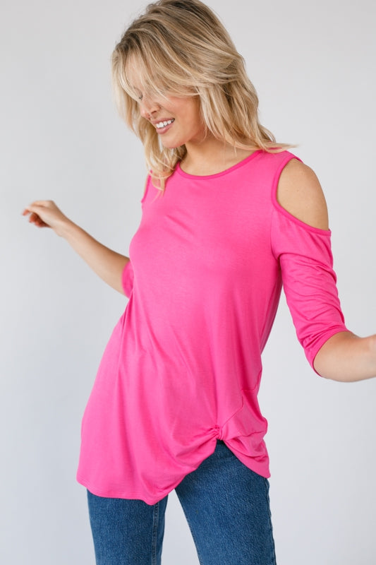 Short Sleeve Cold Shoulder Knot Front Tunic