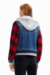 Desigual Denim Jacket With Plaid Sleeves