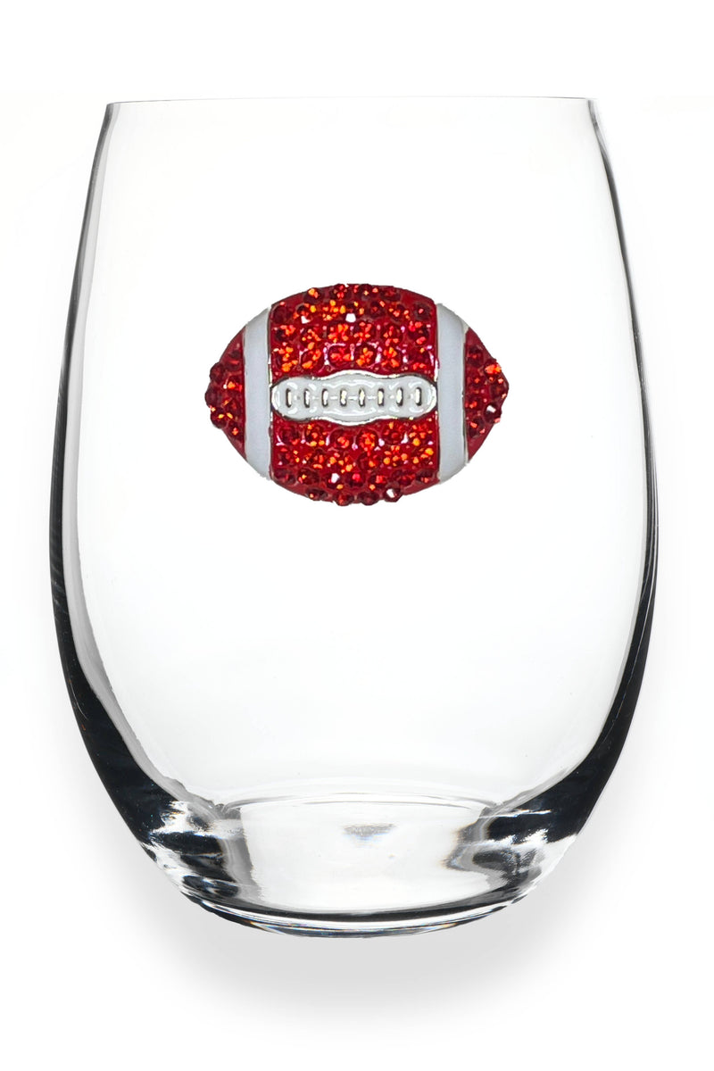 The Queens' Jewels® - Football Jeweled Glassware - Stemless - Red and White