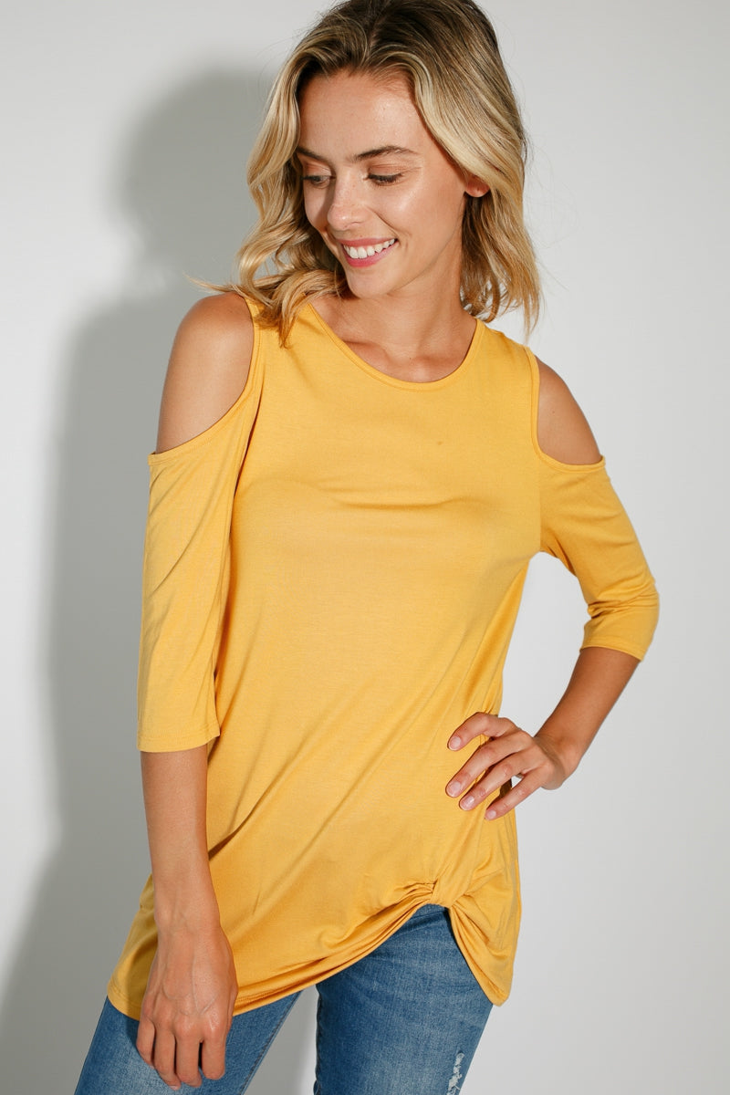Short Sleeve Cold Shoulder Knot Front Tunic