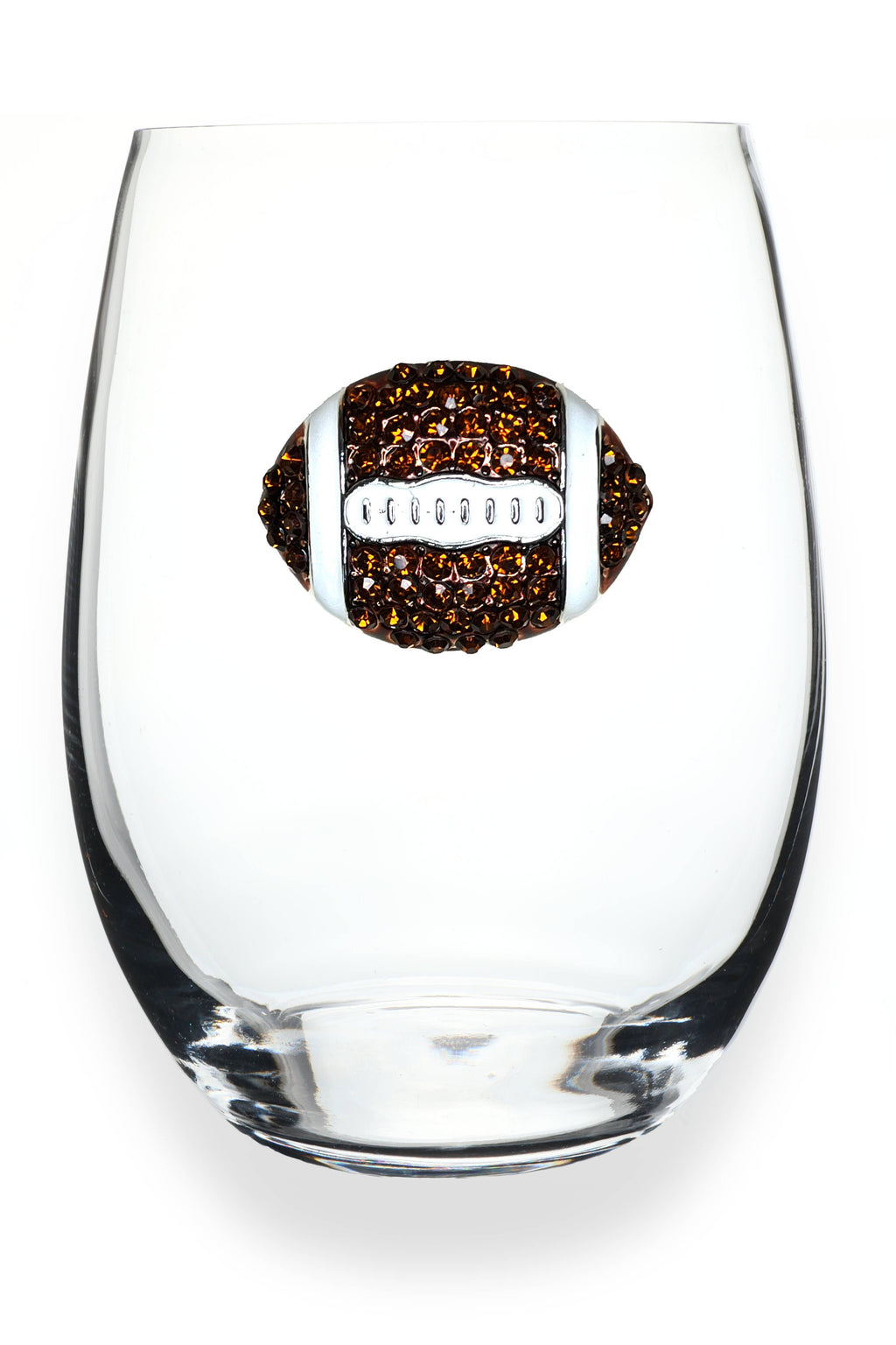 The Queens' Jewels® - Football Jeweled Glassware - Stemless - Brown and White