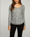 Chaser RPET Vintage Rib Long Sleeve Deep VNeck Tee with Shirring