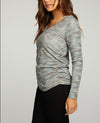 Chaser RPET Vintage Rib Long Sleeve Deep VNeck Tee with Shirring