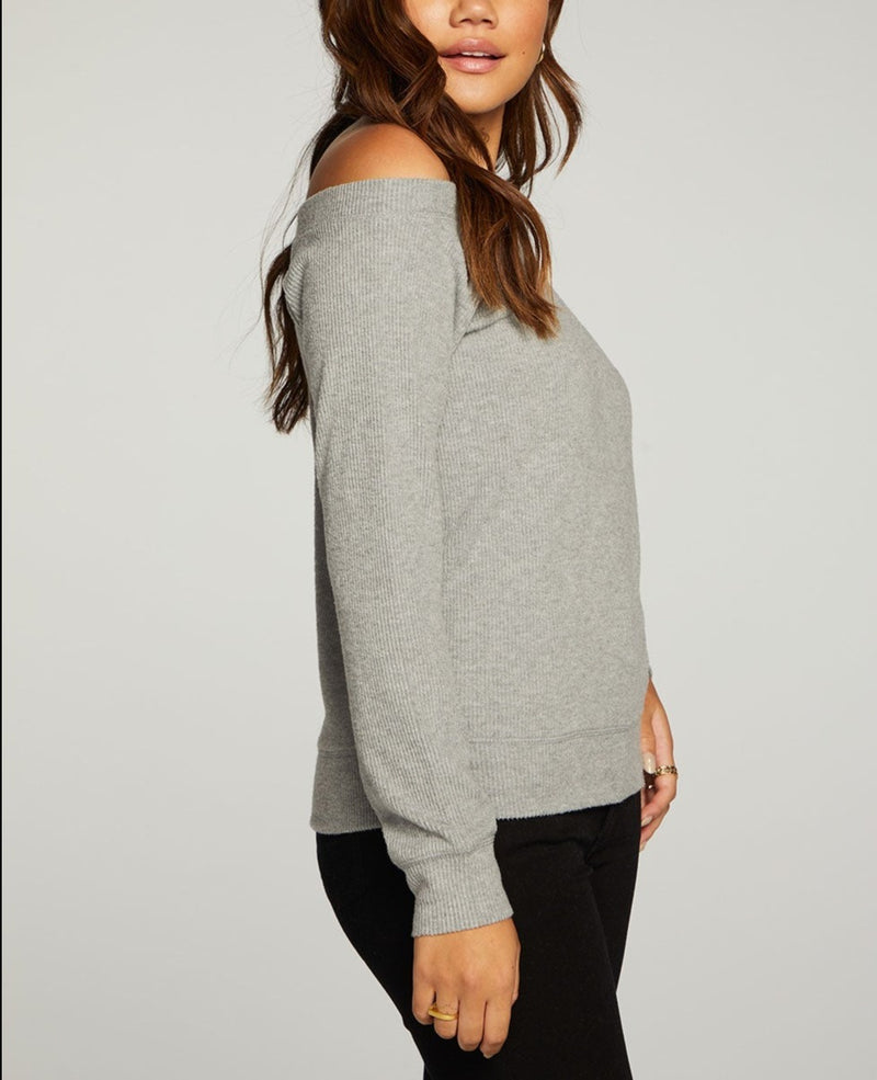 Chaser RPET Love Rib Off the Shoulder Raglan Pullover