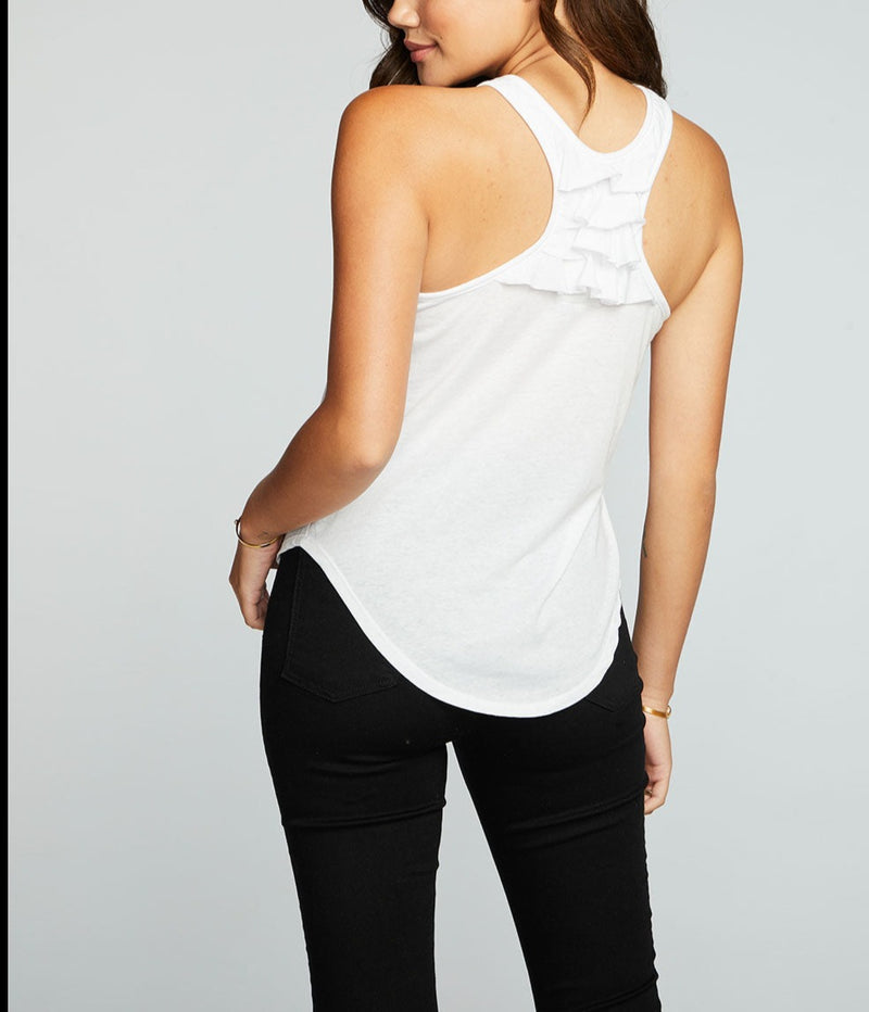 Chaser RPET Vintage Jersey Shirttail Ruffle Racer Back Tank