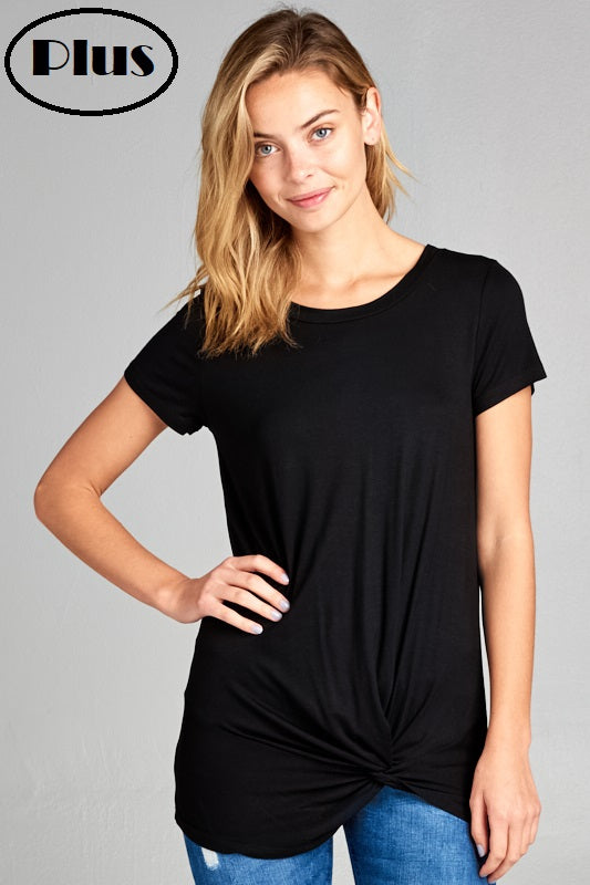 Plus Short Sleeve Knot Front Tunic
